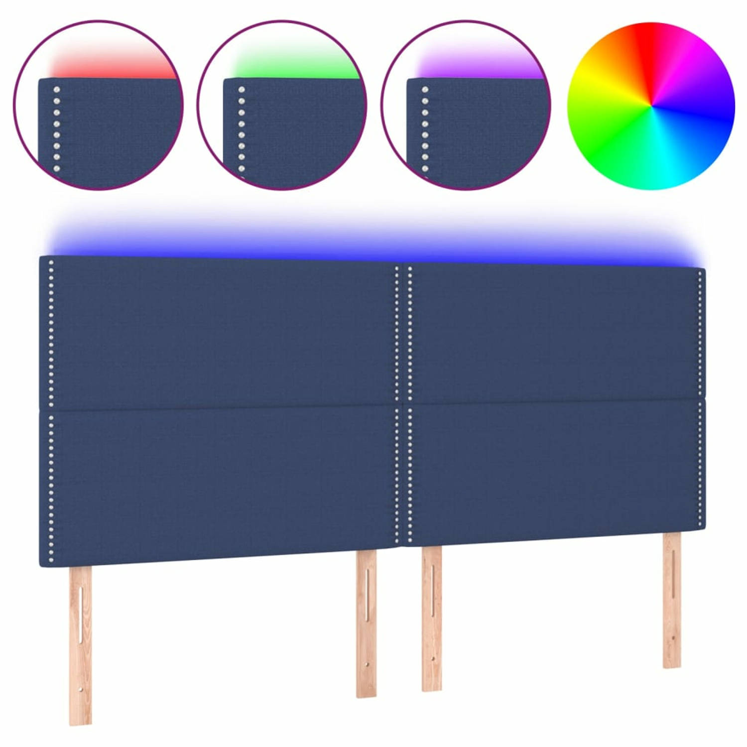 vidaXL Hoofdbord LED 180x5x118/128 cm stof blauw