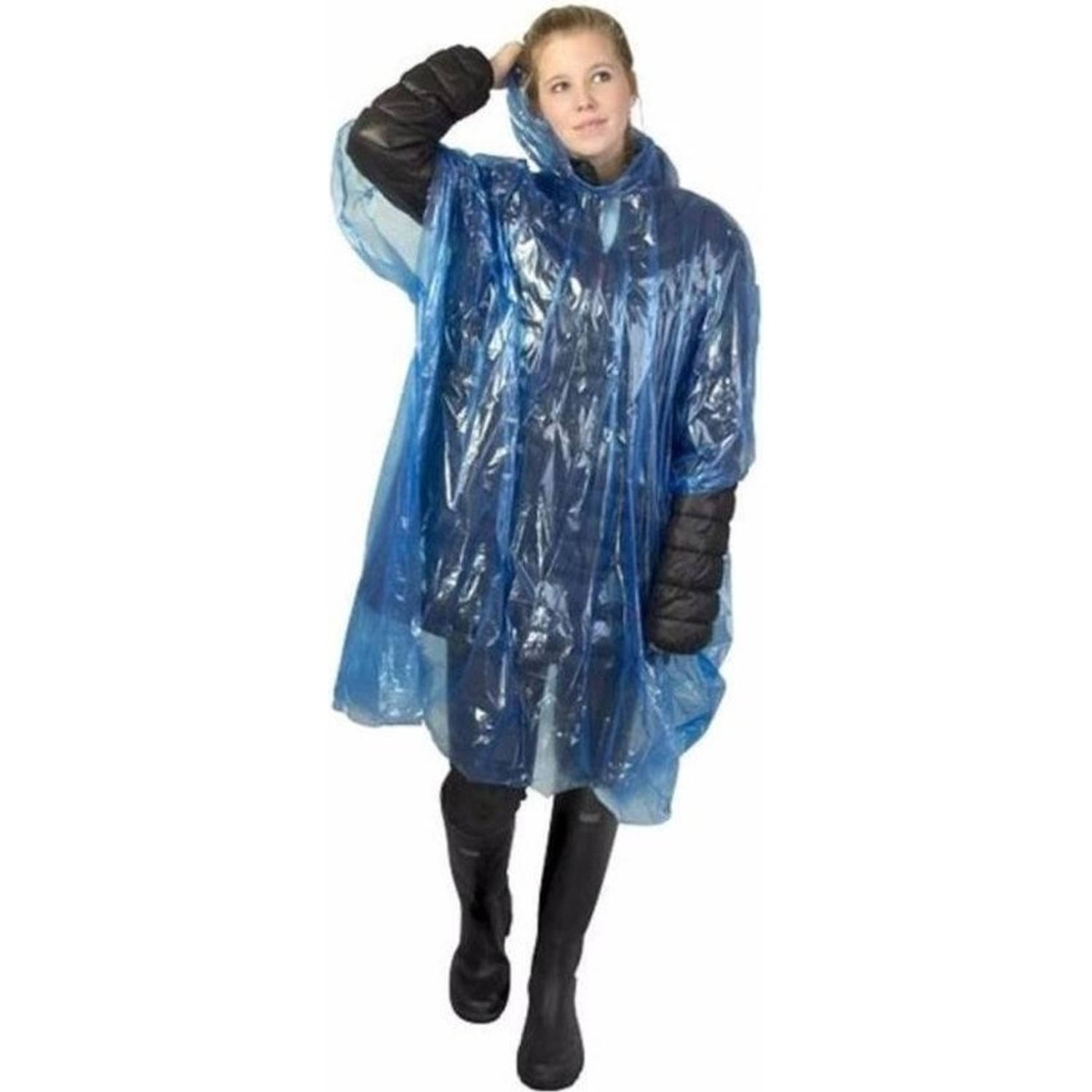 Wegwerp regenponcho transparant/blauw voor volwassenen uniseks Regenjas capuchon Lichtgewicht Regen wegwerpponcho