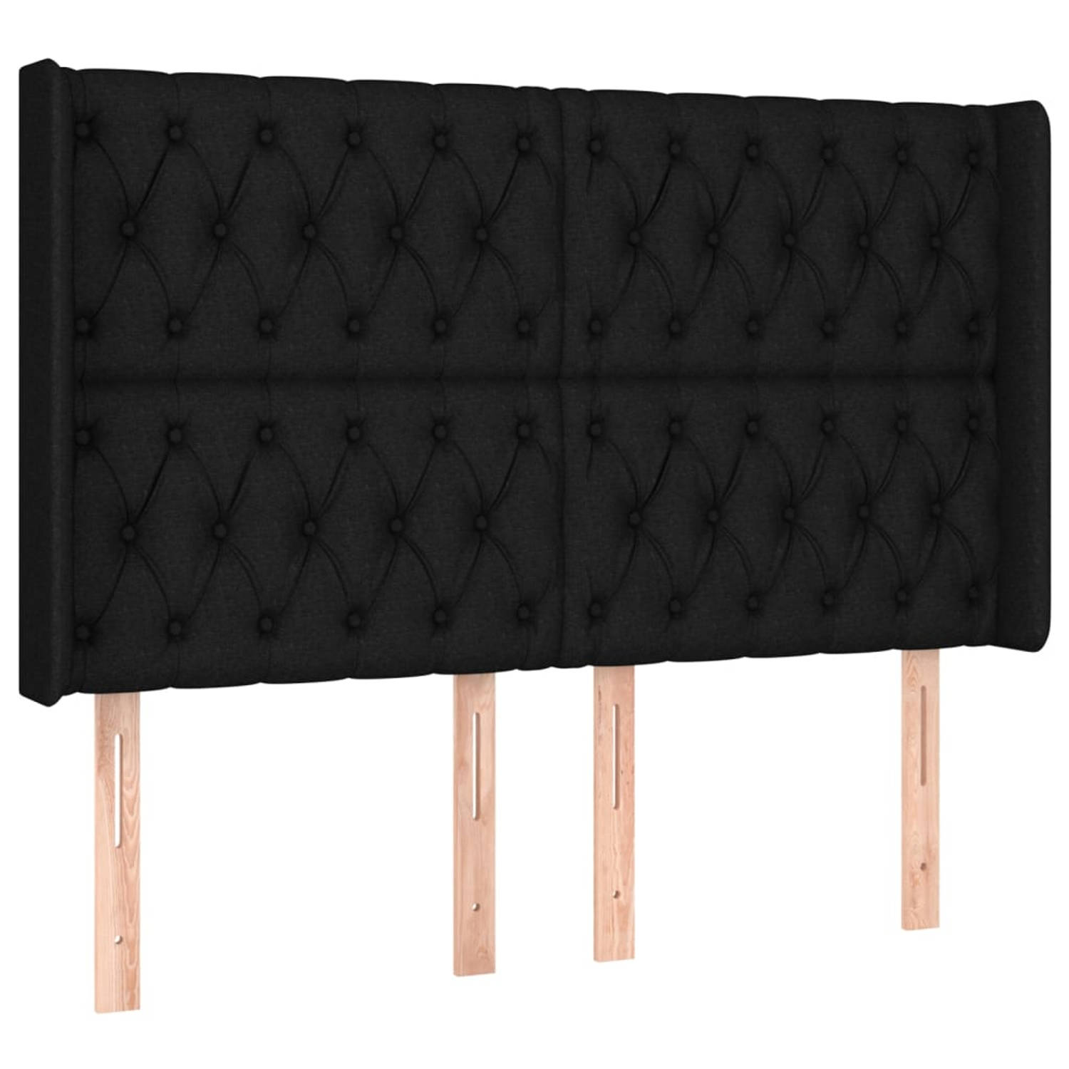 The Living Store Hoofdbord met randen 163x16x118/128 cm stof zwart - Bedonderdeel