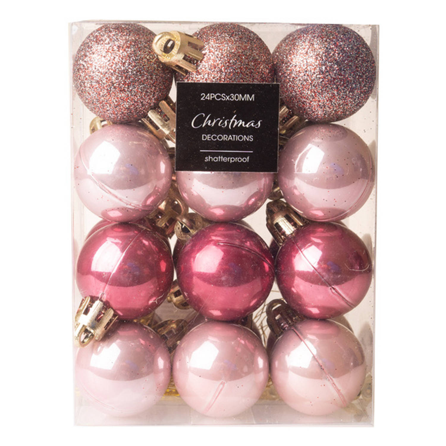 Kerstballen Roze ?3 cm - Mat & Glimmend - 24 Kerstballen