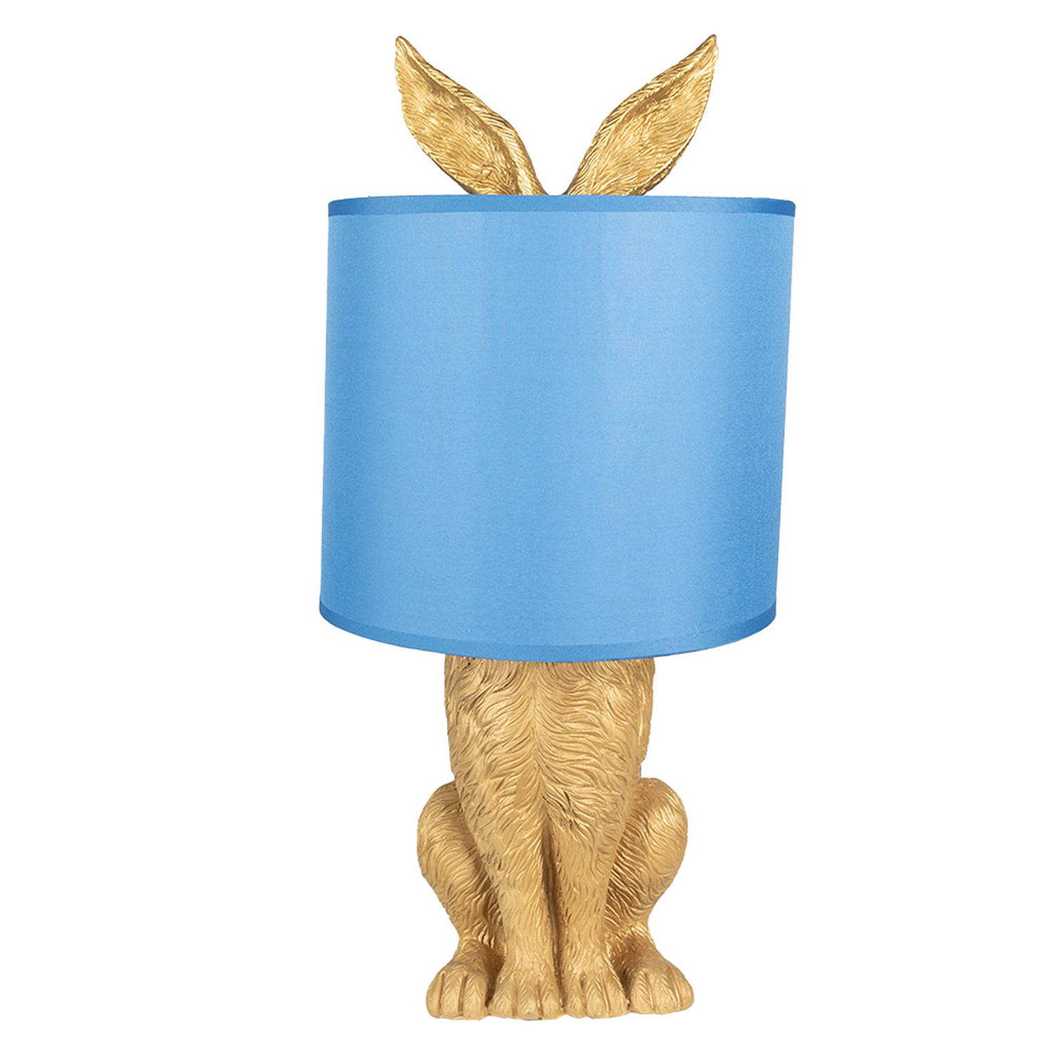 HAES DECO Tafellamp City Jungle Konijn in de Lamp, Ø 20x43 cm Goud-Blauw Bureaulamp, Sfeerlamp, Nach