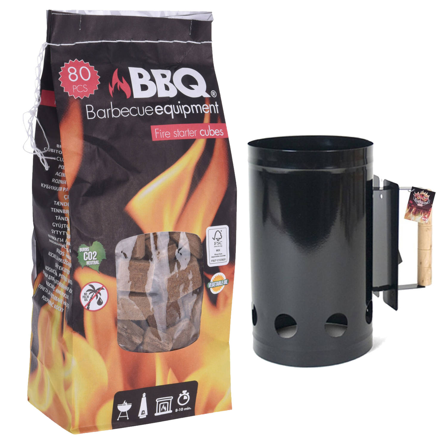 Bbq-barbecue Briketten Starter Zwart Inclusief 80x Aanmaakblokjes Barbecuegereedschapset