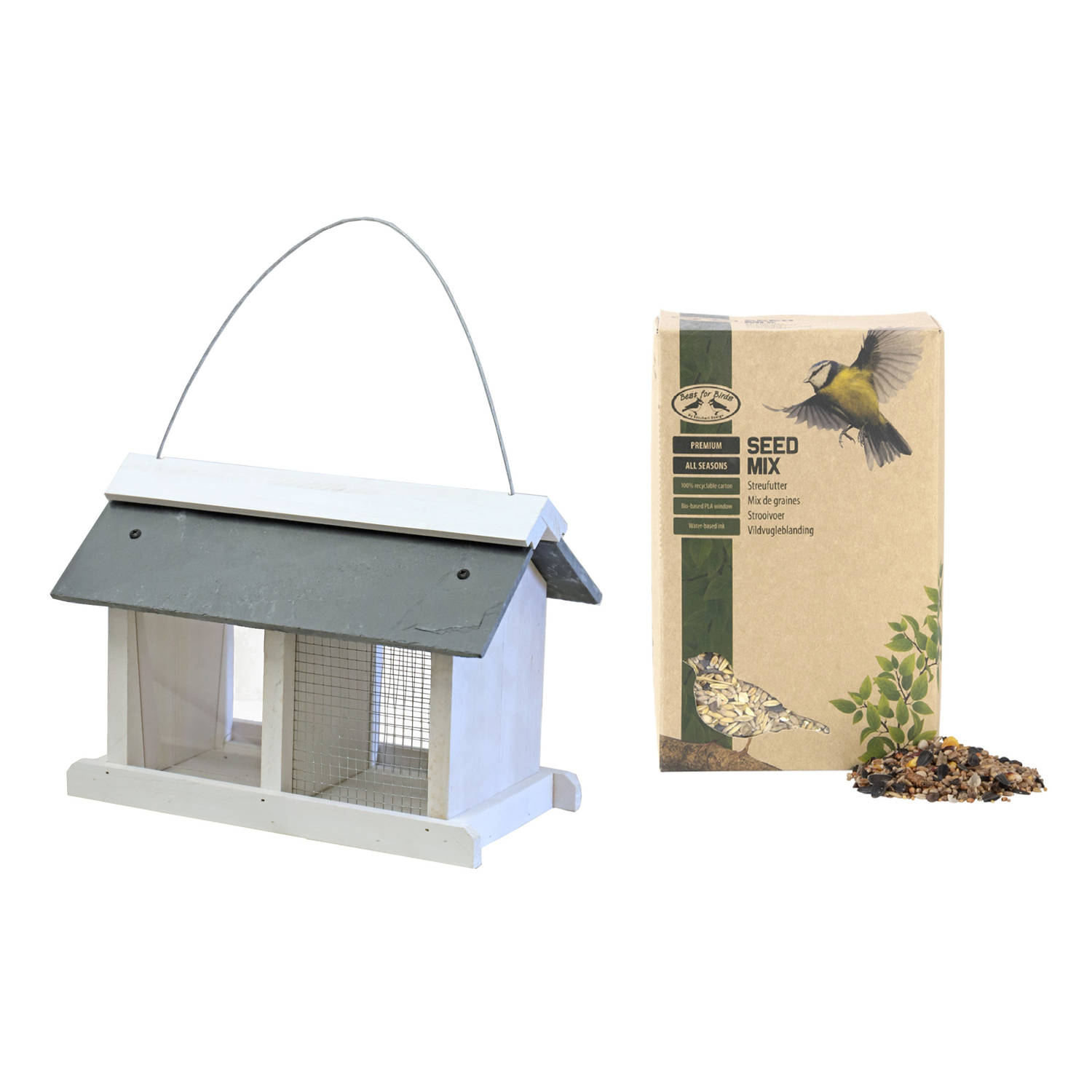 valuta Raffinaderij Periodiek Vogelhuisje/voedersilo met twee vakken wit hout/leisteen 31 cm inclusief  vogelvoer - Vogelhuisjes | Blokker