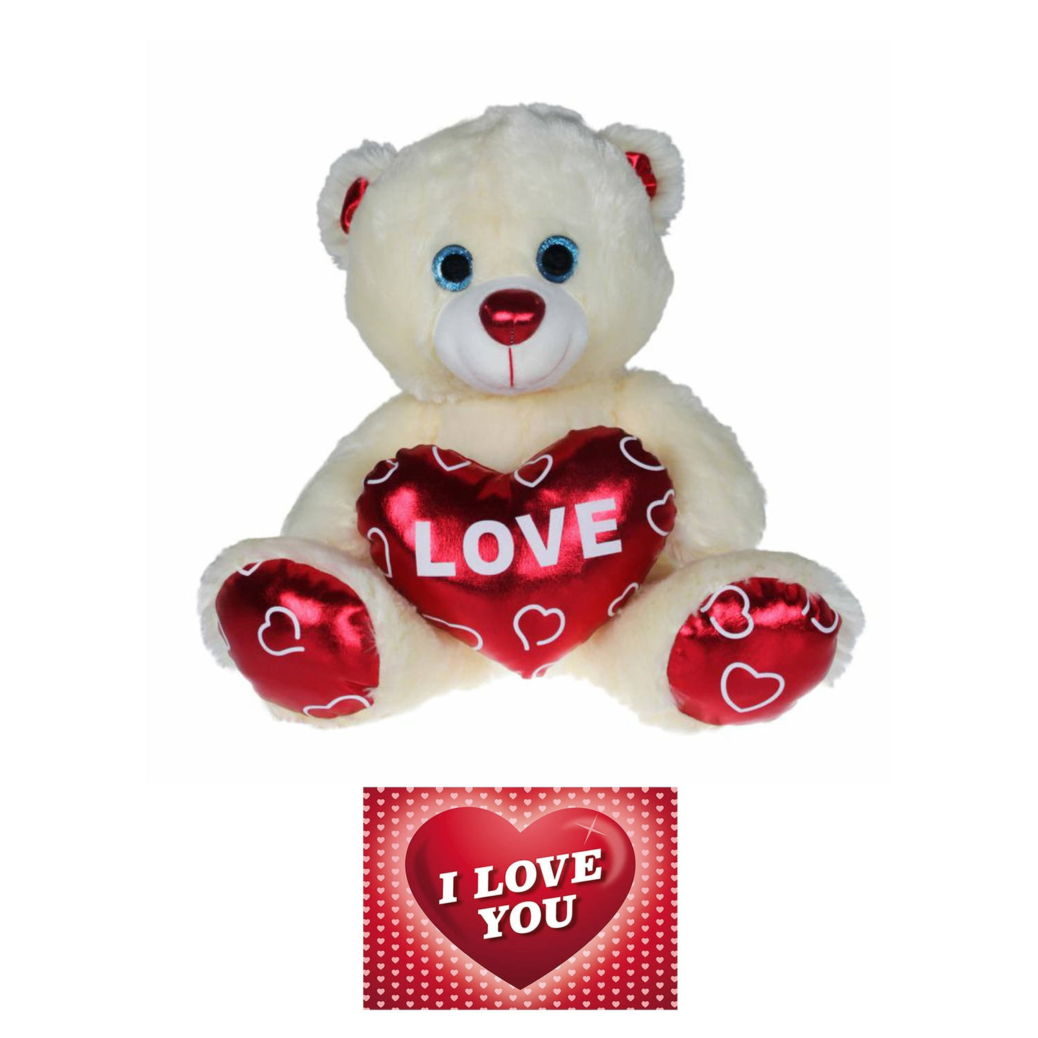Pluche Knuffelbeer 70 Cm Met Wit-rood Valentijn Love Hartje Incl. Hartjes Wenskaart Knuffelberen