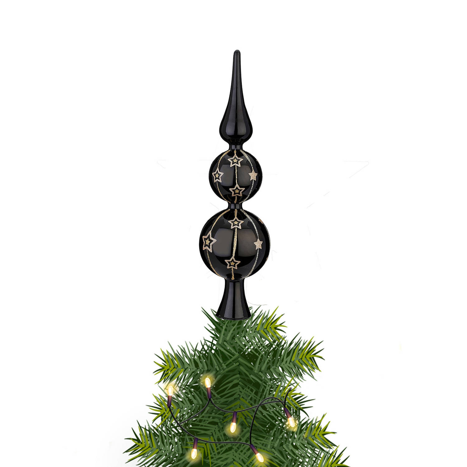 Kerst Piek Van Glas Zwart Gedecoreerd H31 Cm Kerstboompieken