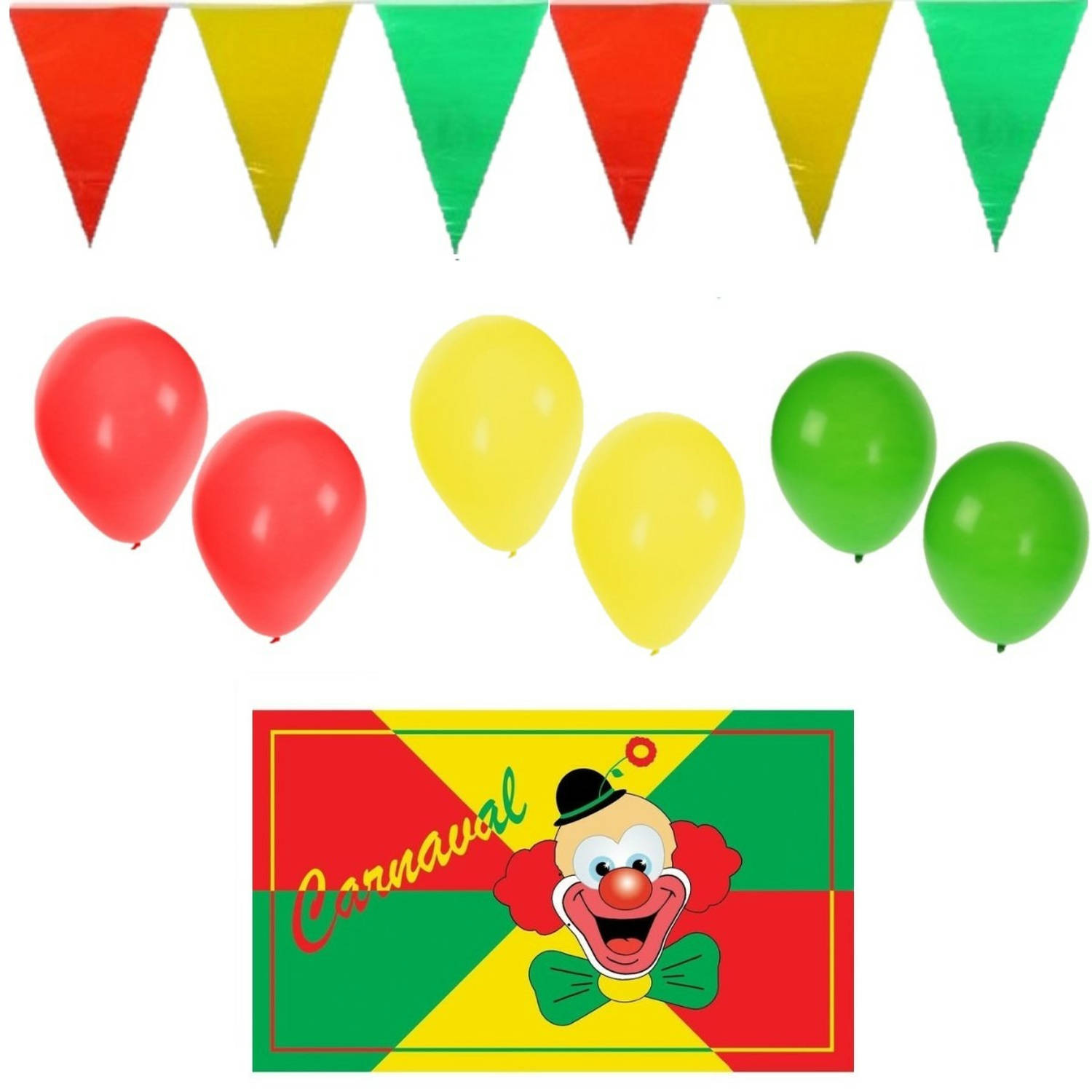 Carnaval versiering XL-pakket - 1x grote vlag /5x vlaggenlijnen/150x ballonnen - Feestpakketten