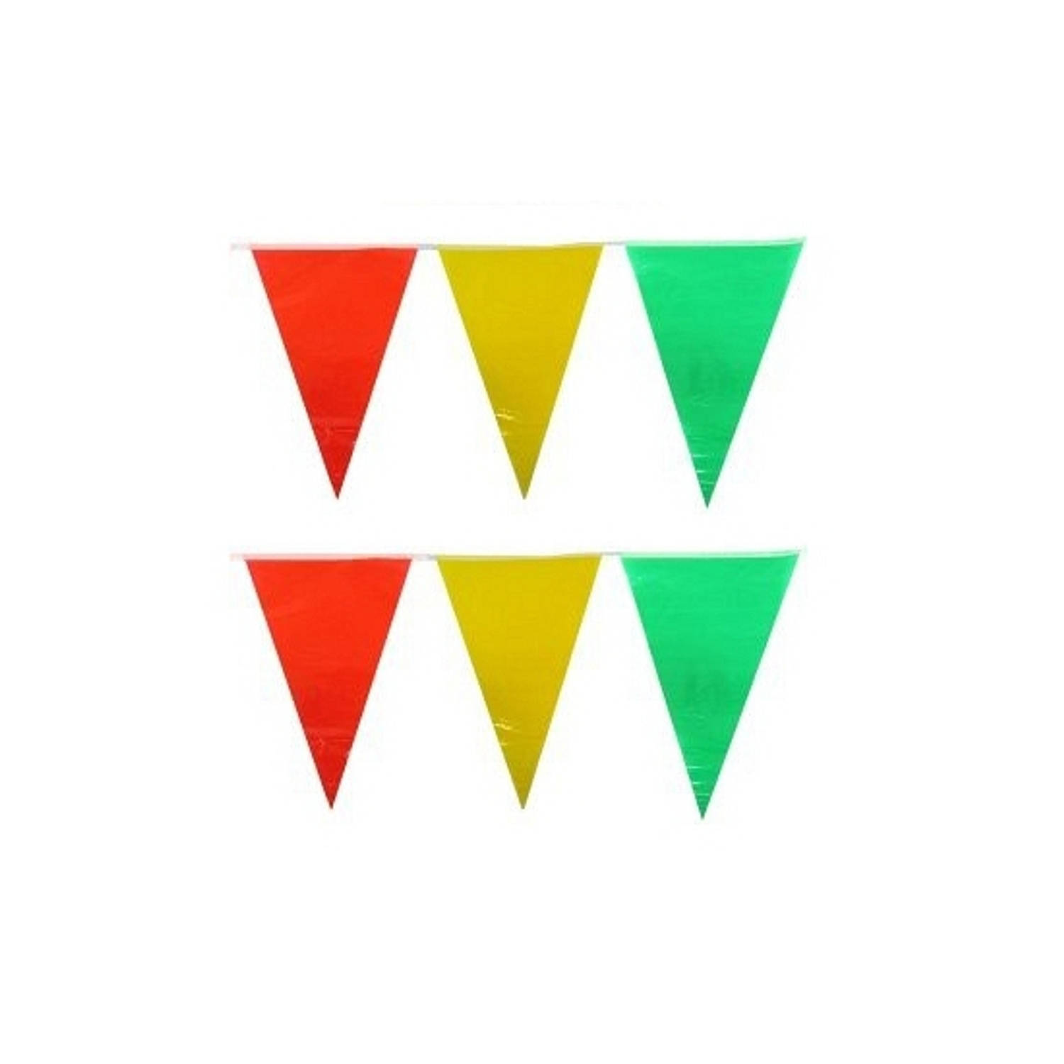 Set van 2x stuks vlaggenlijn plastic carnaval party geel-rood-groen van 10 meter Vlaggenlijnen