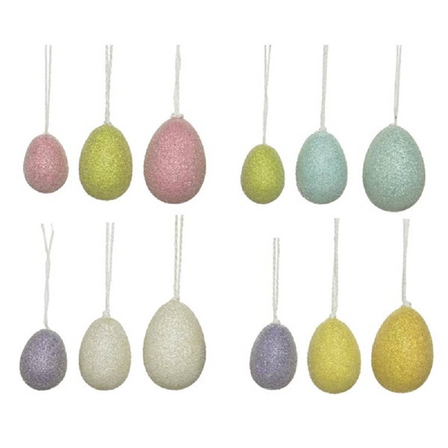 12x Gekleurde Glitter Plastic-kunststof Eieren-paaseieren 4-6 Cm Feestdecoratievoorwerp