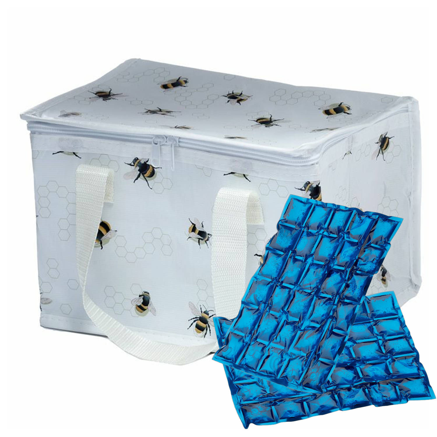 Puckator Kleine lunch koeltas met 2x flexibel koelelement - Bijen print - 12 liter - Koeltas