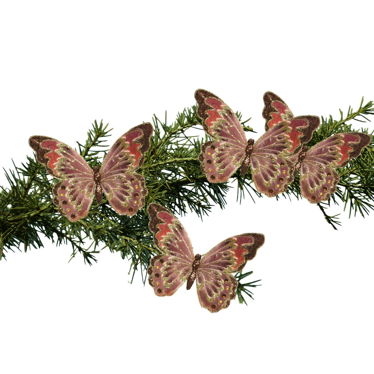 2x Stuks Kerstboom Decoratie Vlinders Op Clip Bruin Met Glitters 18 Cm Kersthangers