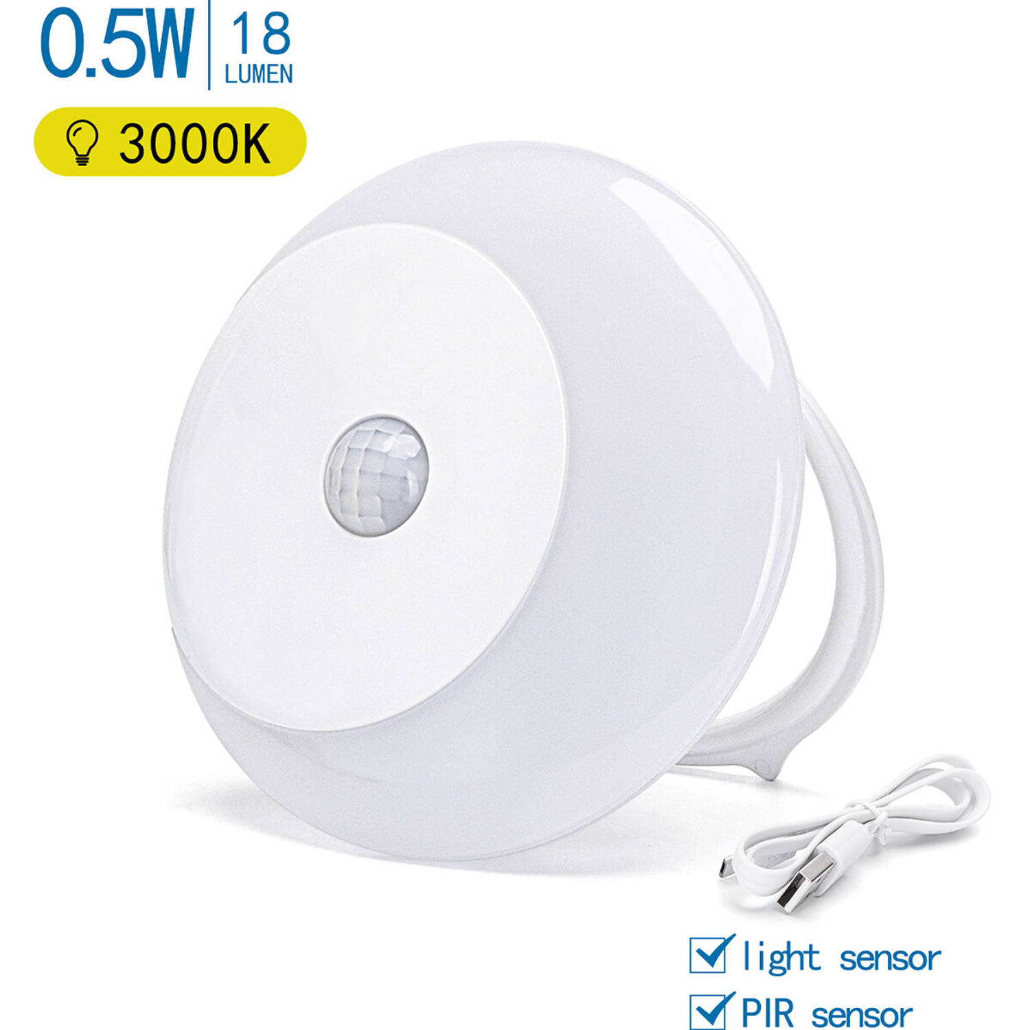 Enzovoorts periodieke marketing Stekkerlamp op Batterijen - Nachtlamp met Dag en Nacht- en Bewegingssensor  Incl. USB-kabel - Aigi Dypi - 0.5W - Warm Wit | Blokker