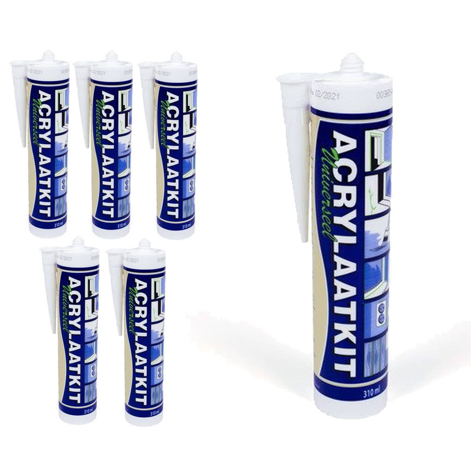 6x Mondial Acrylaatkit Wit 310ml - Voordeelverpakking