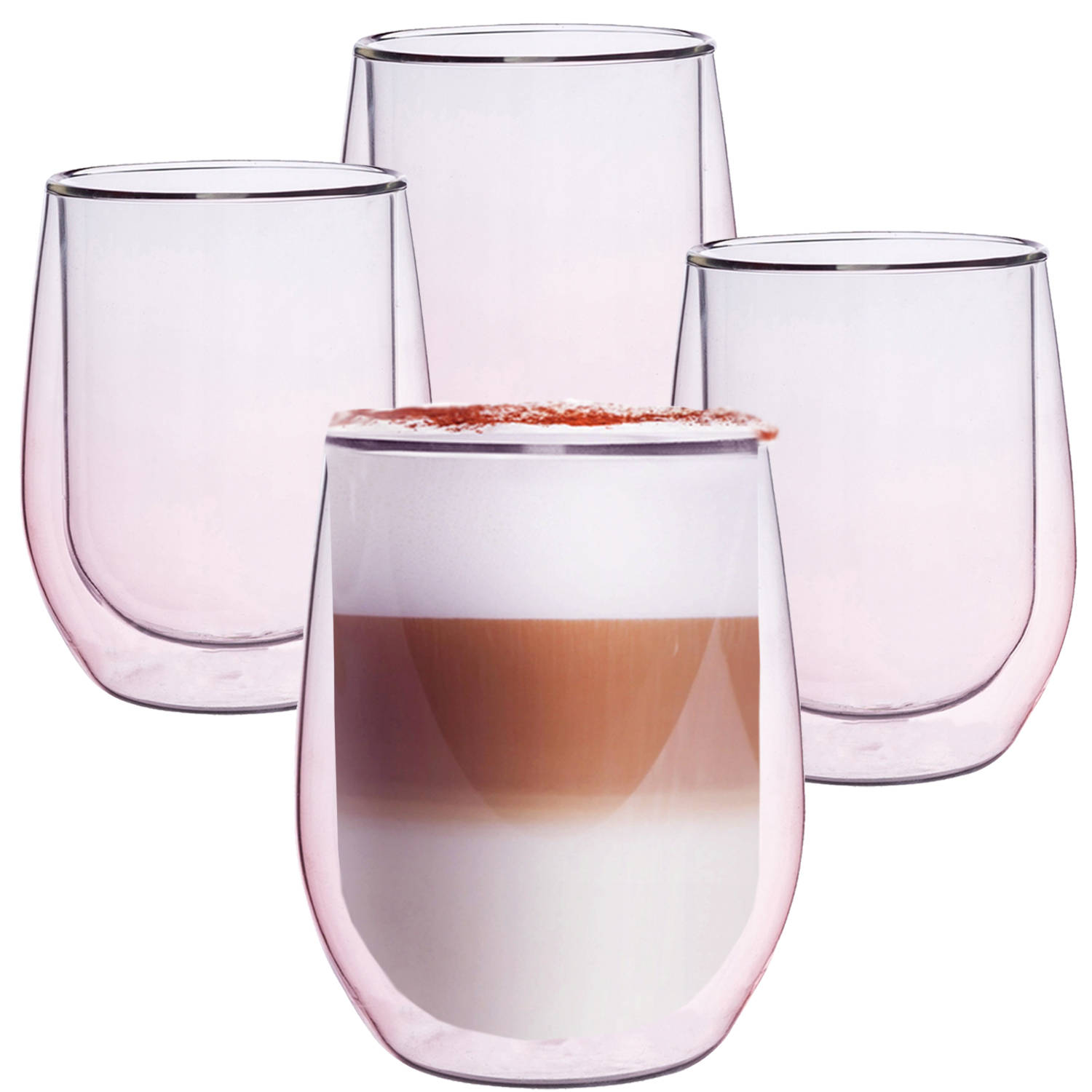 Roze Dubbelwandige Koffieglazen - Dubbelwandige Theeglazen - Cappuccino Glazen - 300ML - Set Van 4
