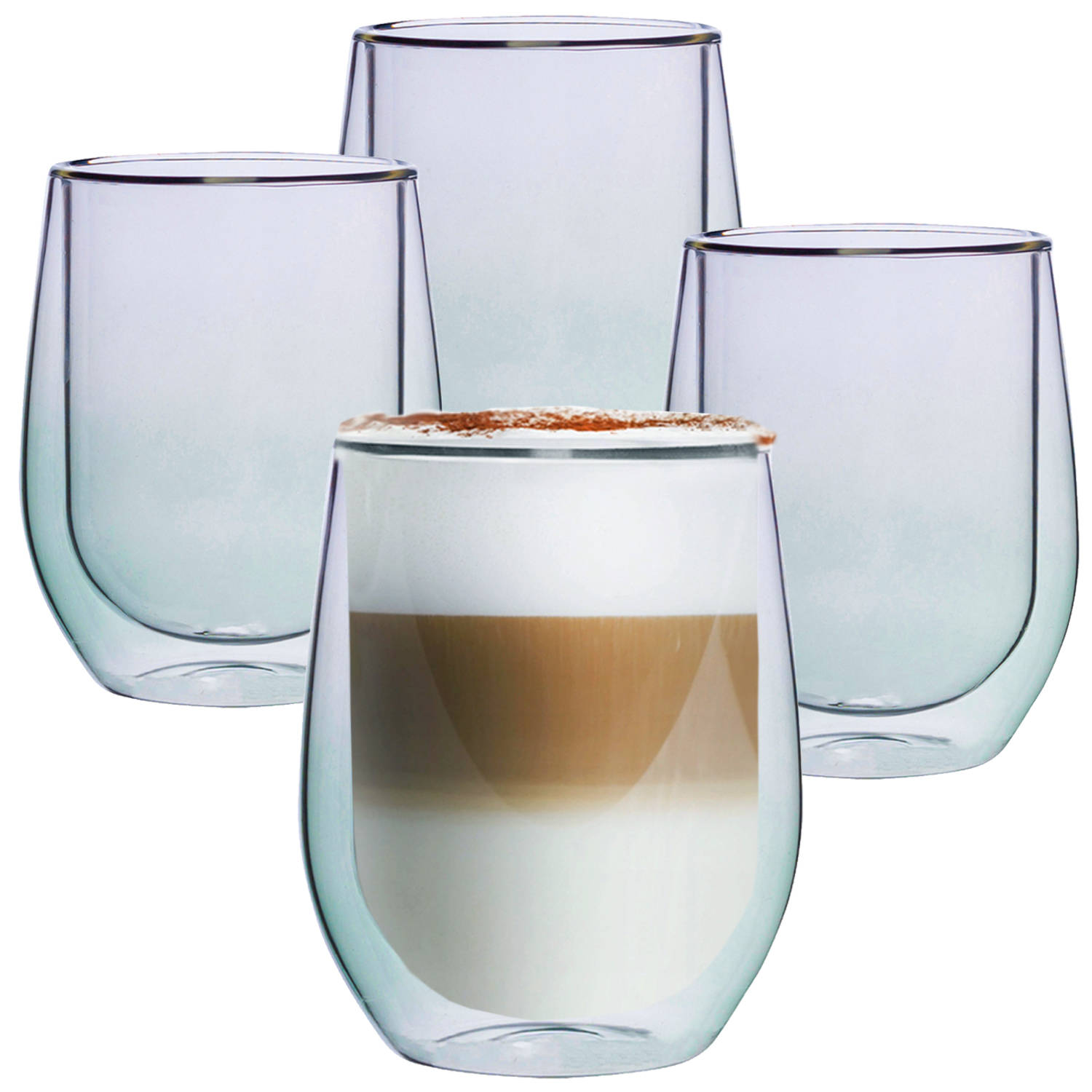 Groene Dubbelwandige Koffieglazen - Dubbelwandige - Cappuccino Glazen - 300ML - Set Van 4 | Blokker