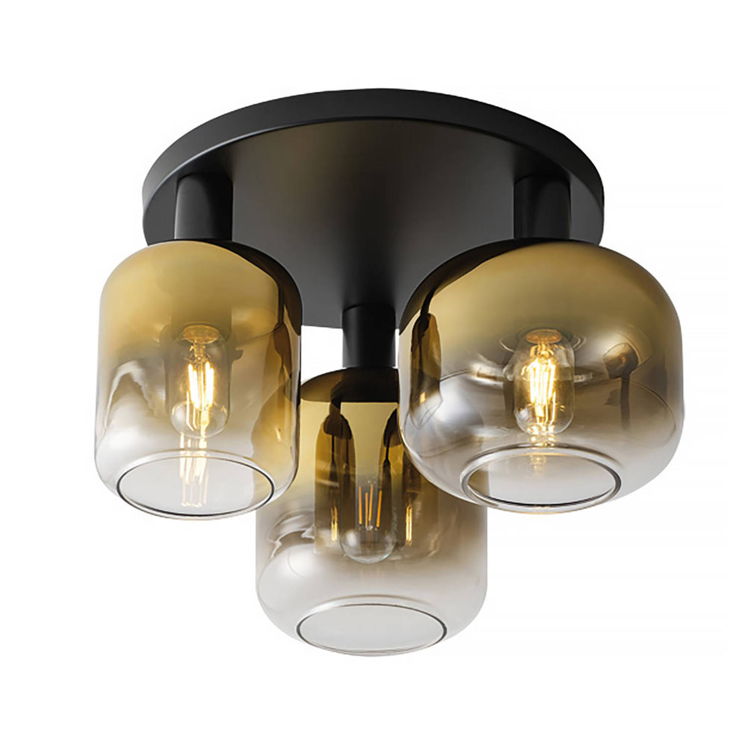 Freelight Plafondlamp Vario 3 lichts Ø 45 cm goud glas zwart