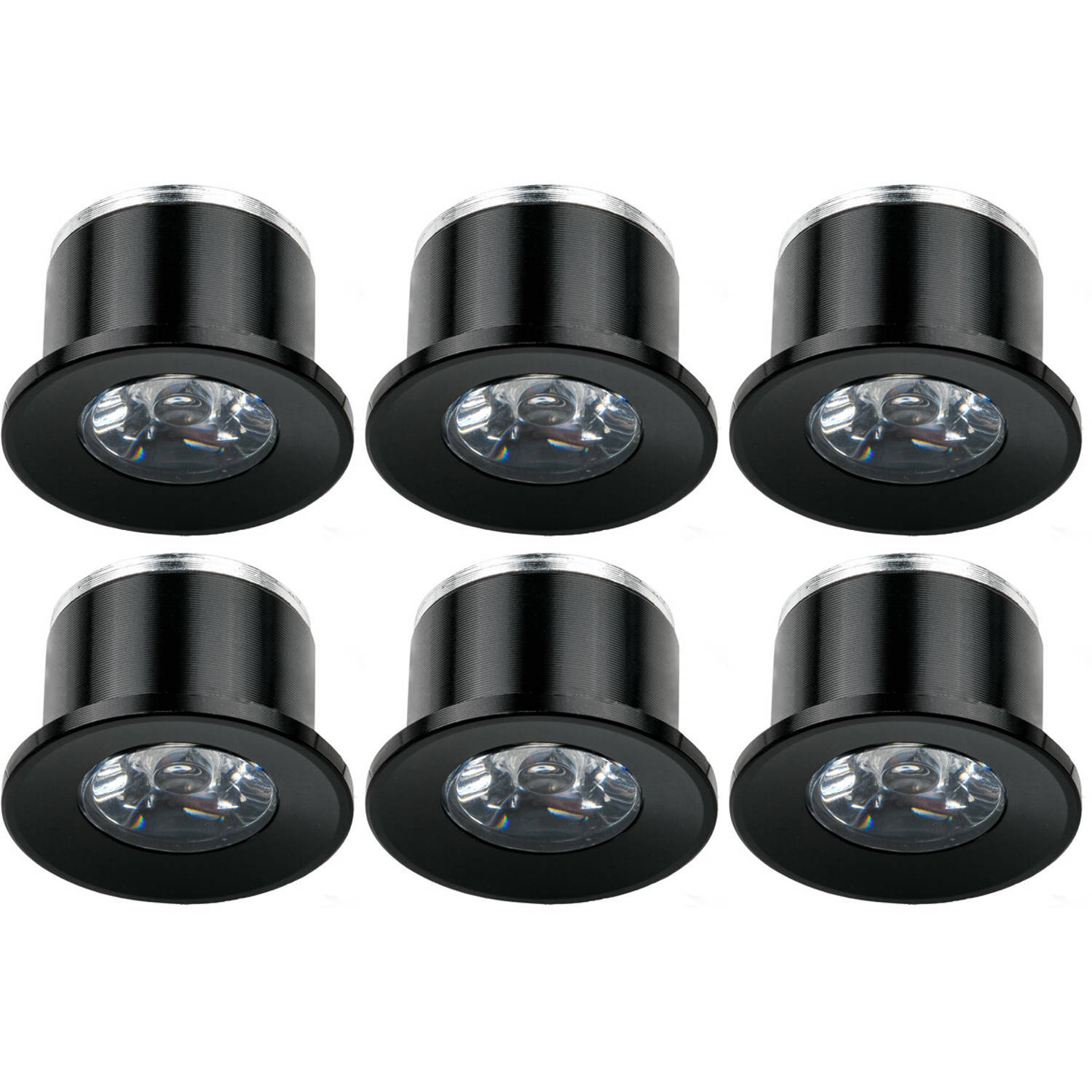LED Veranda Spot Verlichting 6 Pack - Velvalux - 1W - Warm Wit 3000K - Inbouw - Rond - Mat Zwart - Aluminium - Ø31mm