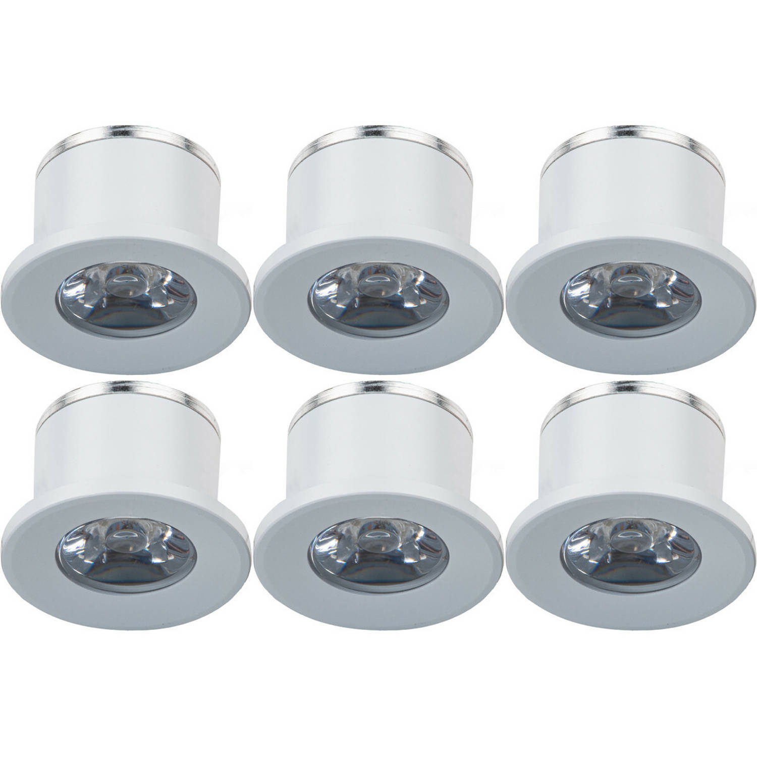 LED Veranda Spot Verlichting 6 Pack 1W Warm Wit 3000K Inbouw Dimbaar Rond Mat Wit Aluminium Ø31mm