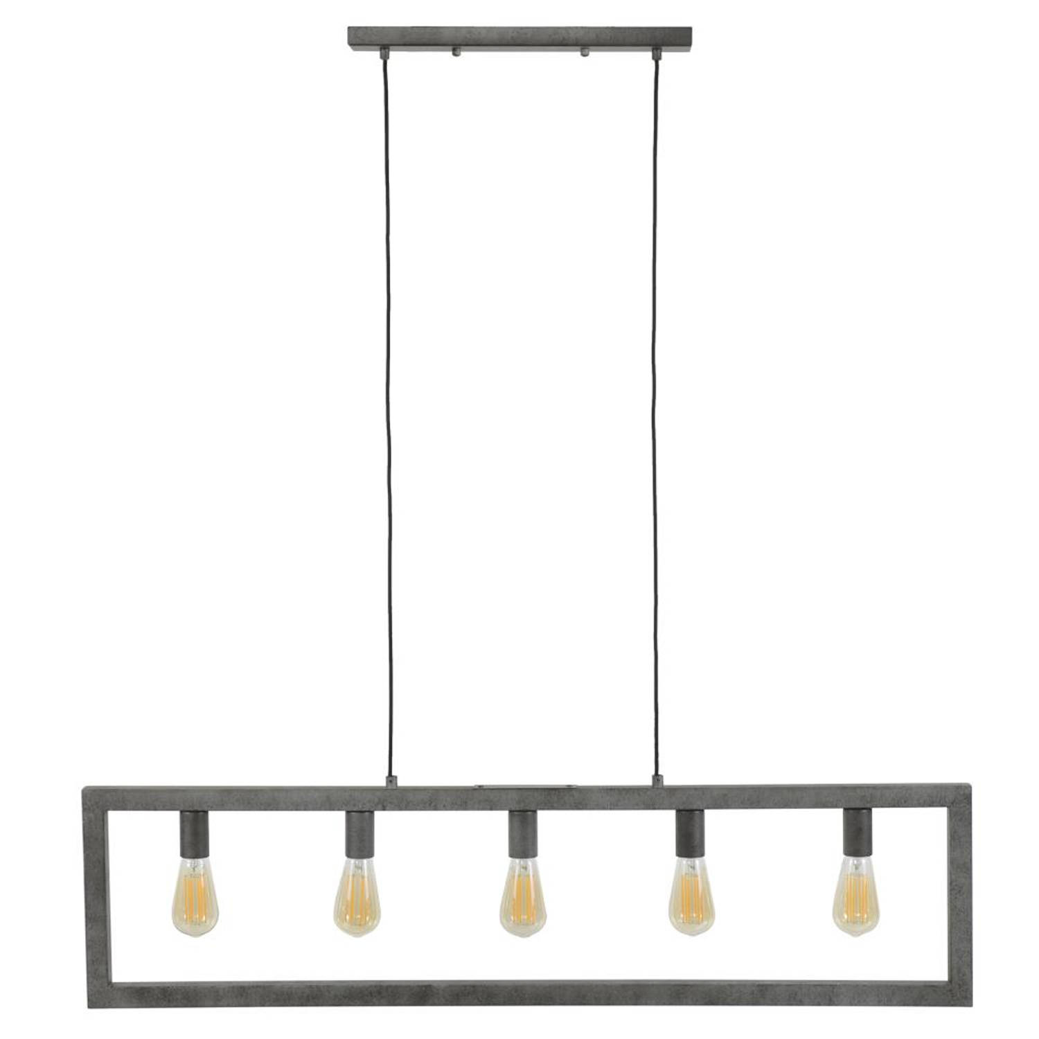 Hanglamp 5-Lichtbronnen - Metaal - Oud Zilver - Rechthoek - Lamp Steps - Giga Meubel