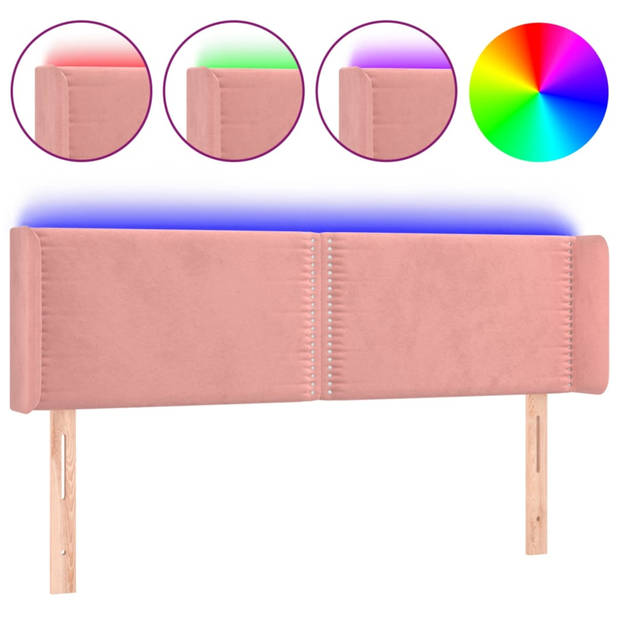 vidaXL Hoofdbord LED 147x16x78/88 cm fluweel roze