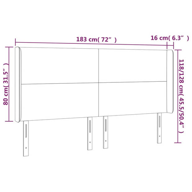 vidaXL Hoofdbord LED 183x16x118/128 cm stof taupe