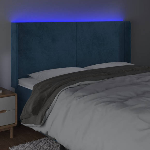 vidaXL Hoofdbord LED 203x16x118/128 cm fluweel donkerblauw