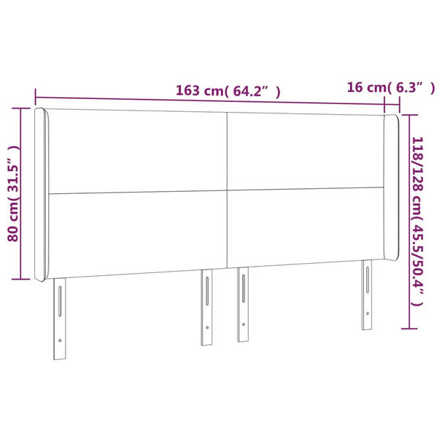 vidaXL Hoofdbord met randen 163x16x118/128 cm kunstleer wit