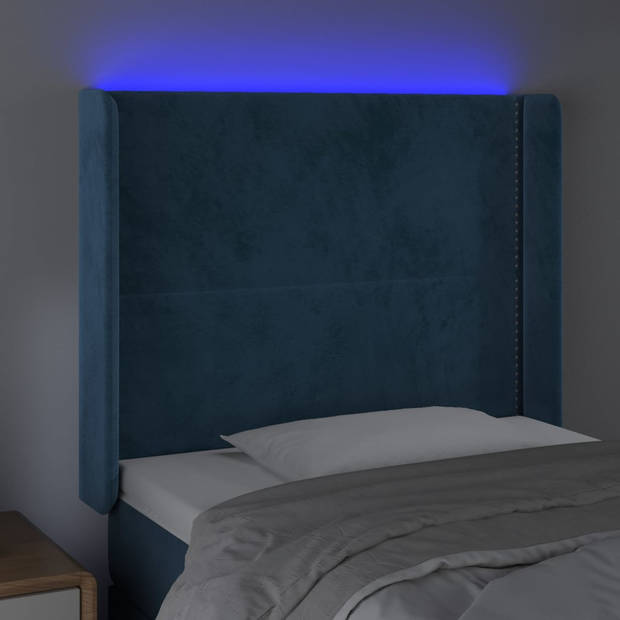 vidaXL Hoofdbord LED 103x16x118/128 cm fluweel donkerblauw