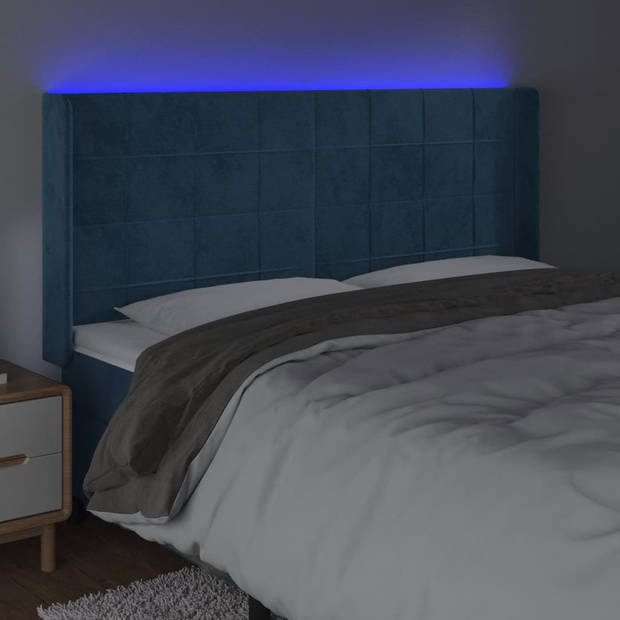 vidaXL Hoofdbord LED 163x16x118/128 cm fluweel donkerblauw