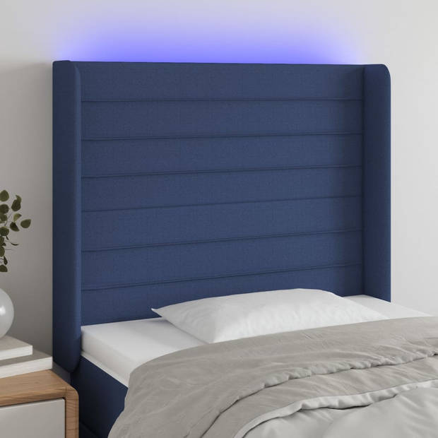 vidaXL Hoofdbord LED 103x16x118/128 cm stof blauw