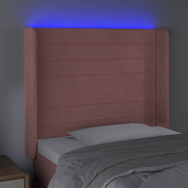 vidaXL Hoofdbord LED 103x16x118/128 cm fluweel roze