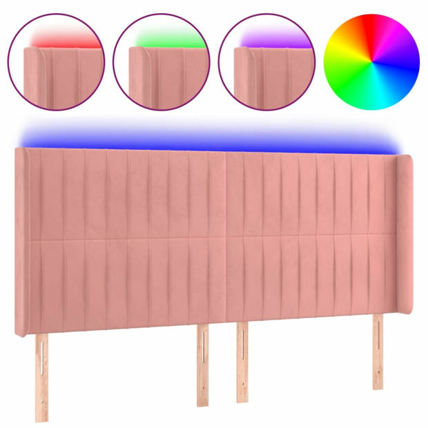 vidaXL Hoofdbord LED 163x16x118/128 cm fluweel roze