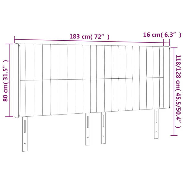 The Living Store Hoofdbord - LED-hoofdbord - 183x16x118/128 cm - Roze - Stof/Massief larikshout