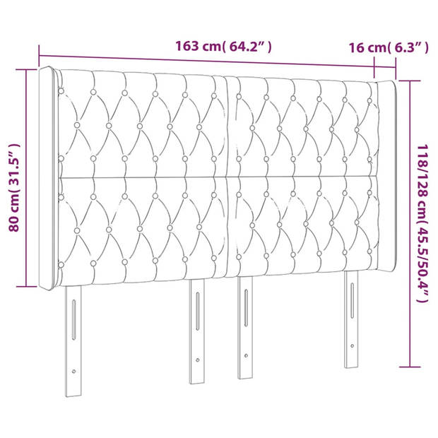 vidaXL Hoofdbord LED 163x16x118/128 cm fluweel donkergroen