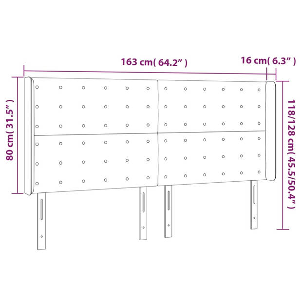 vidaXL Hoofdbord LED 163x16x118/128 cm stof lichtgrijs