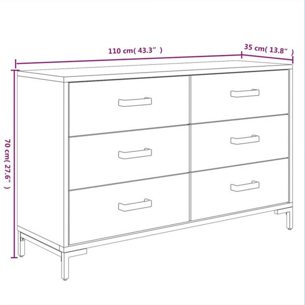 The Living Store Dressoir Vintage Industrieel - 110 x 35 x 70 cm - Massief gerecycled grenenhout