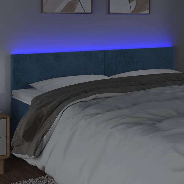 vidaXL Hoofdbord LED 180x5x78/88 cm fluweel donkerblauw