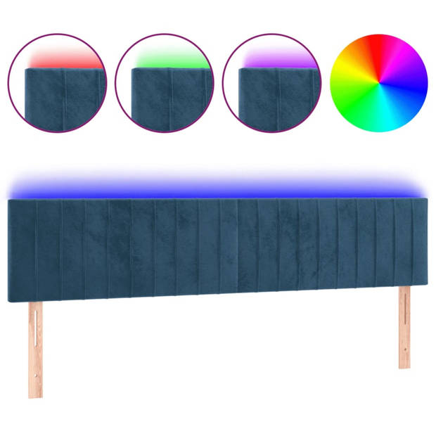 vidaXL Hoofdbord LED 160x5x78/88 cm fluweel donkerblauw