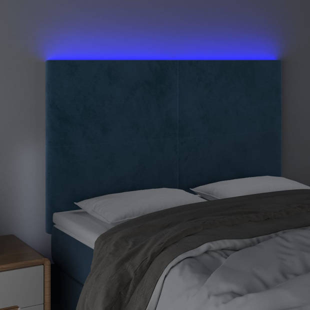 vidaXL Hoofdbord LED 144x5x118/128 cm fluweel donkerblauw
