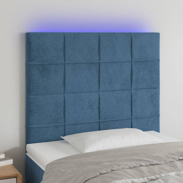 vidaXL Hoofdbord LED 90x5x118/128 cm fluweel donkerblauw