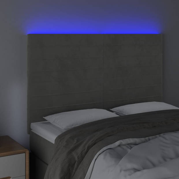 vidaXL Hoofdbord LED 144x5x118/128 cm fluweel lichtgrijs