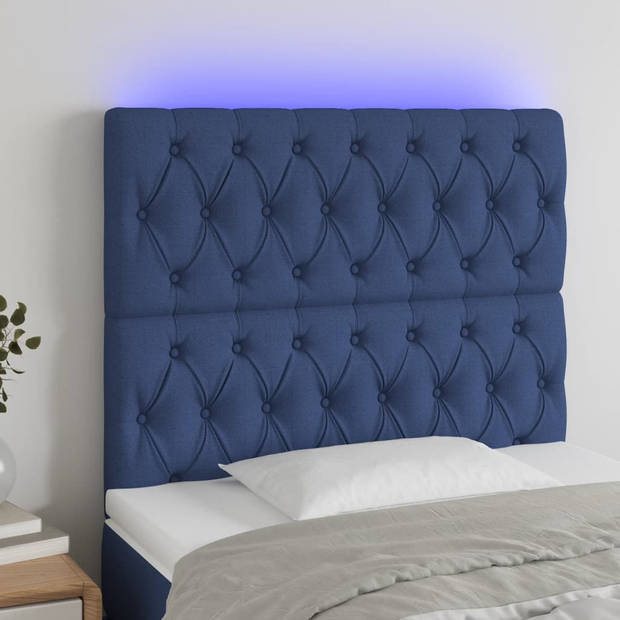 vidaXL Hoofdbord LED 90x7x118/128 cm stof blauw