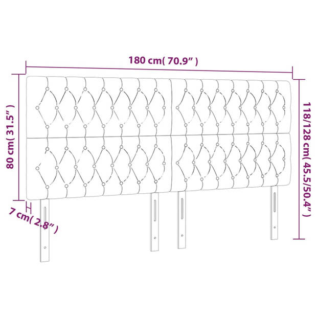 vidaXL Hoofdbord LED 180x7x118/128 cm fluweel roze