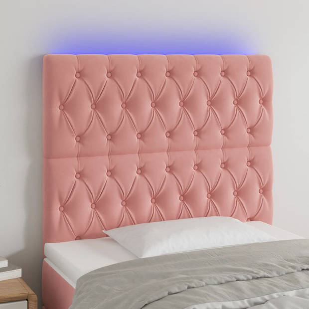 vidaXL Hoofdbord LED 100x7x118/128 cm fluweel roze