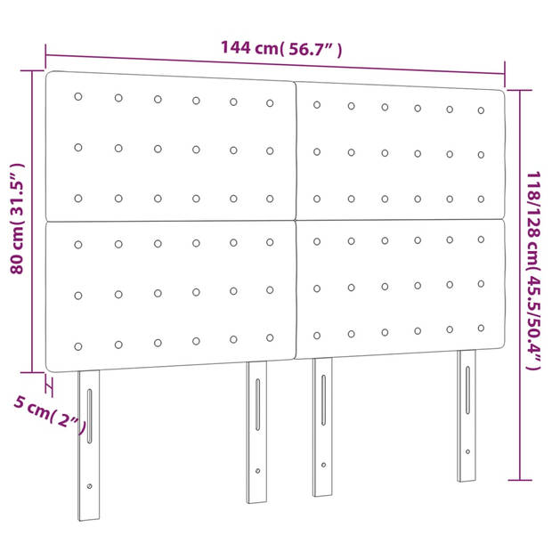 vidaXL Hoofdbord LED 144x5x118/128 cm stof zwart