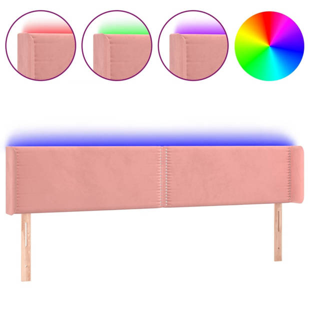 vidaXL Hoofdbord LED 203x16x78/88 cm fluweel roze