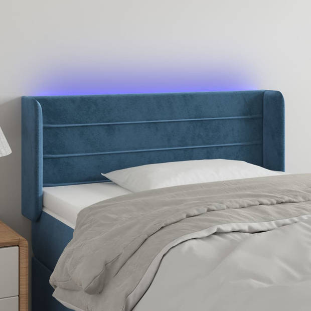 vidaXL Hoofdbord LED 103x16x78/88 cm fluweel donkerblauw