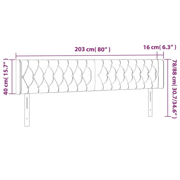 vidaXL Hoofdbord met randen 203x16x78/88 cm stof donkergrijs