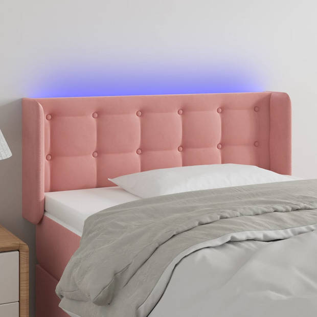 vidaXL Hoofdbord LED 93x16x78/88 cm fluweel roze