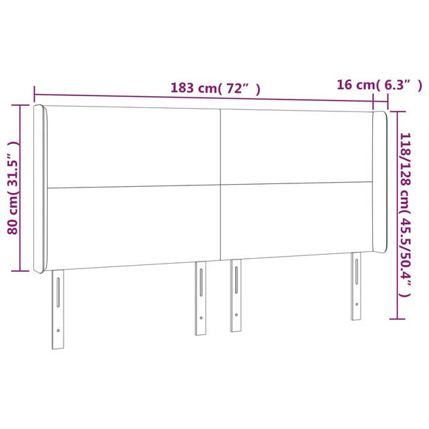 vidaXL Hoofdbord met randen 183x16x118/128 cm kunstleer grijs