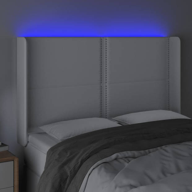 vidaXL Hoofdbord LED 147x16x118/128 cm kunstleer wit